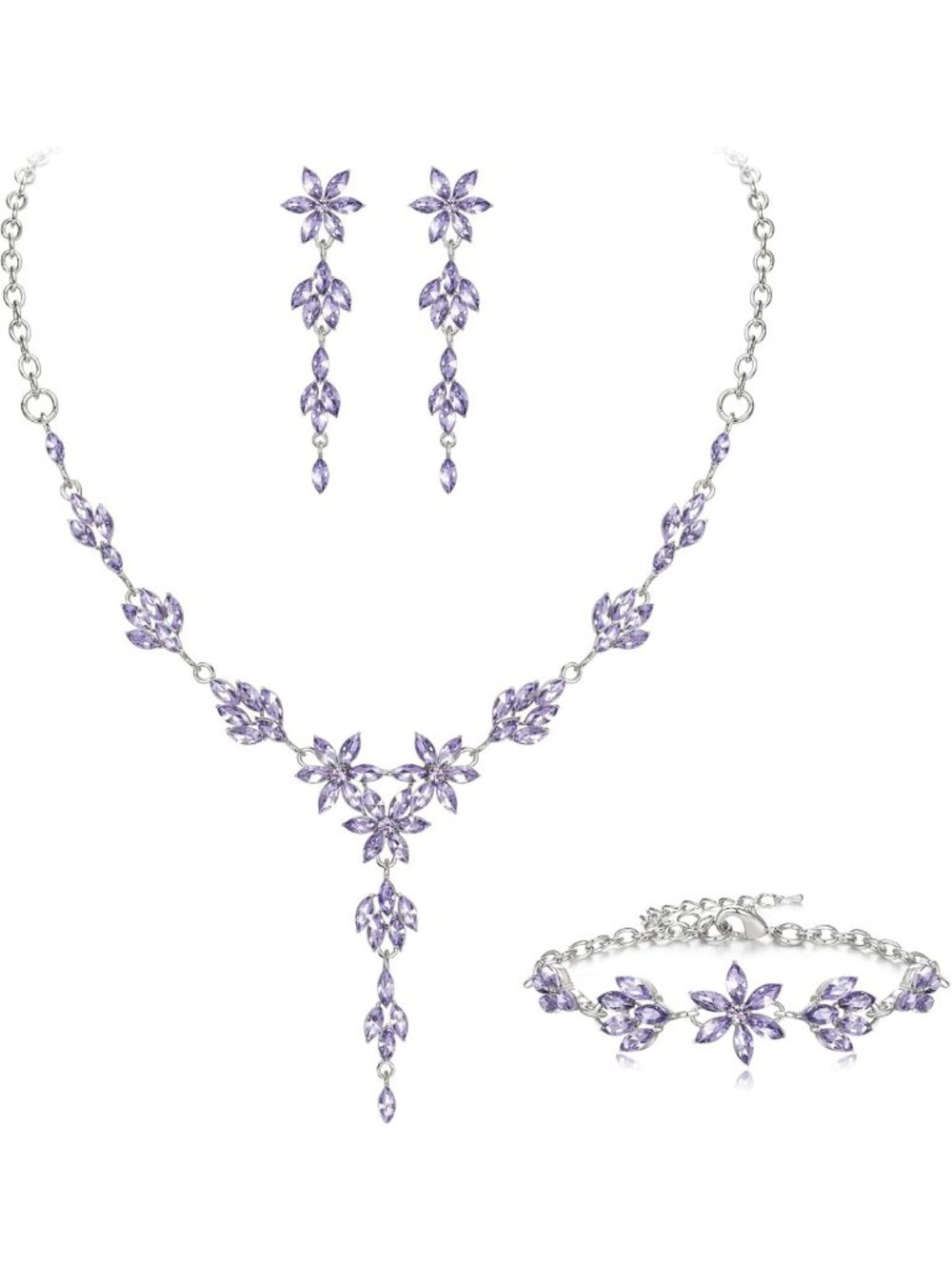 Elegant Crystal Flower Jewelry Set for Wedding, Prom, Bride & Bridesmaid